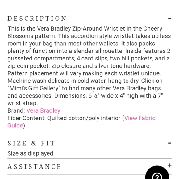 Vera Bradley Cherry Blossoms Zip Around Wristlet - Picture 3 of 6